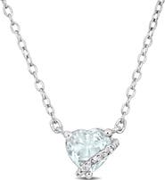 DELMAR Sterling Silver Aquamarine & Diamond Heart Pendant Necklace