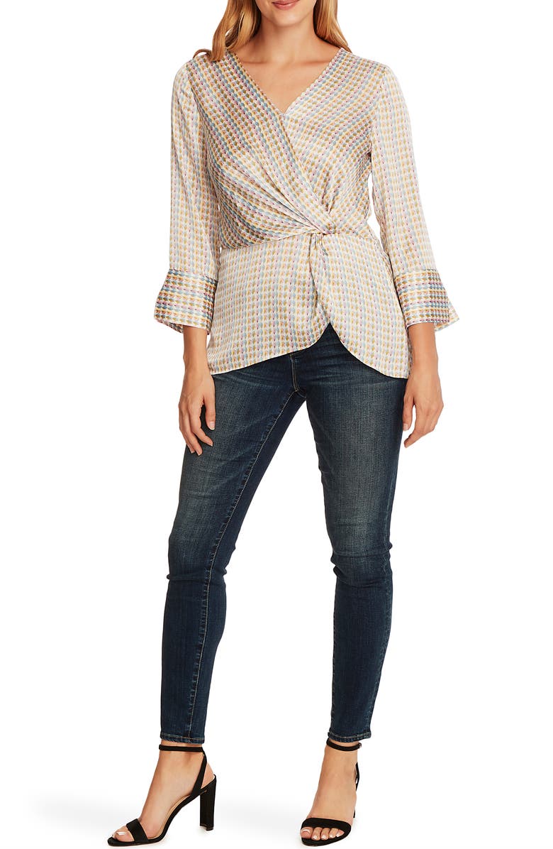 Vince Camuto Geo Petal Twist Front Satin Blouse, Alternate, color, 
