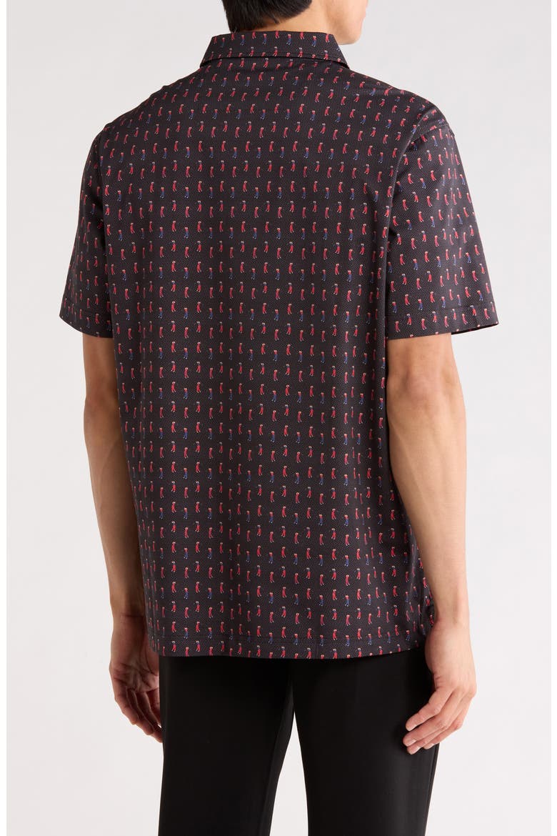 Print Cotton Knit Polo, Alternate, color, BLACK