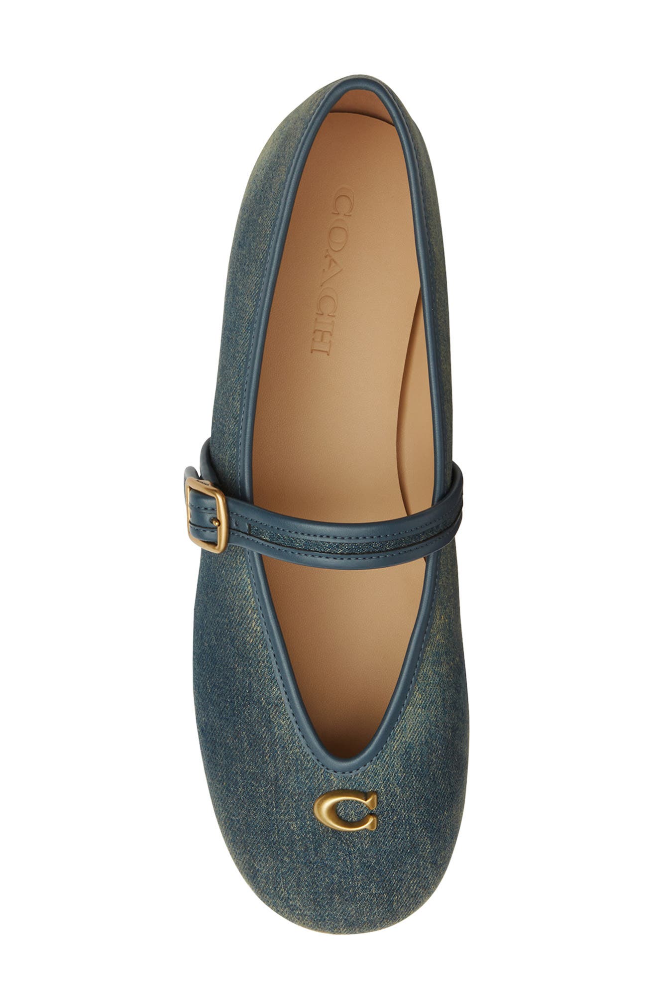 COACH Sculpted C Denim Mary Jane Flat, Alternate, color, Dark Indigo.
