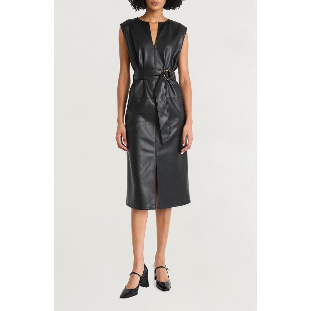 Luxely Faux Leather Belted Midi Dress in Black  product