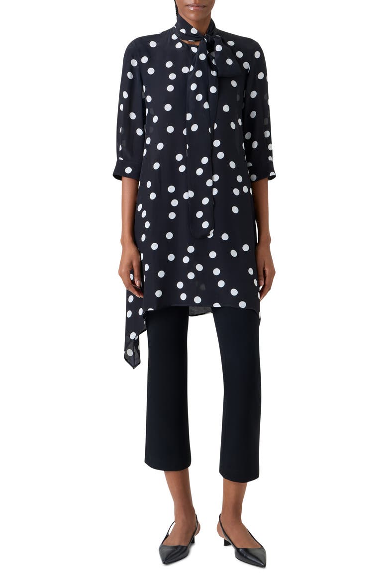 Polka Dot Asymmetric Silk Tunic, Main, color, BLACK-CREAM