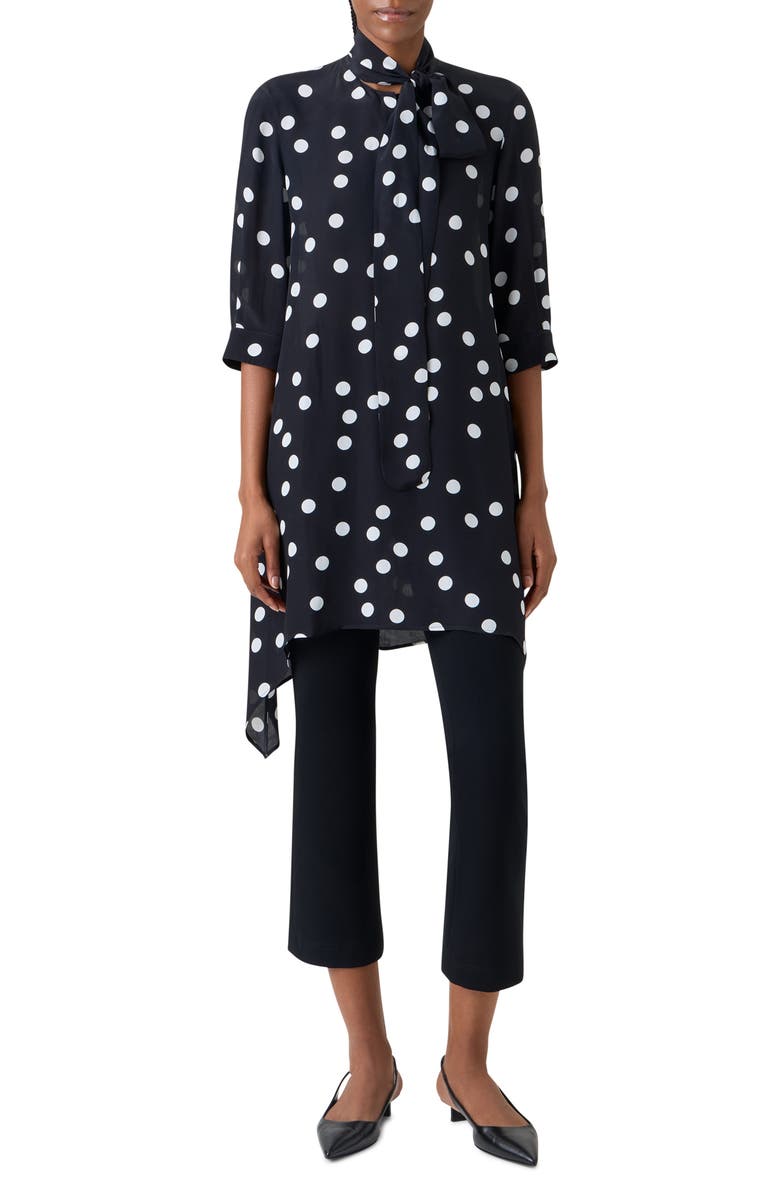Akris punto Polka Dot Asymmetric Silk Tunic, Main, color, Black-Cream