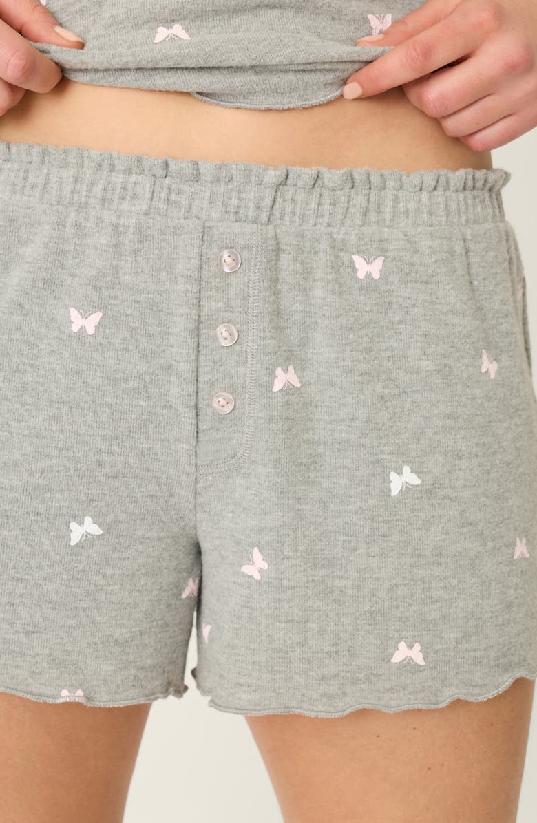 PJ Salvage Peachy Mix Match Butterfly Pajama Shorts, Alternate, color, Heather Grey