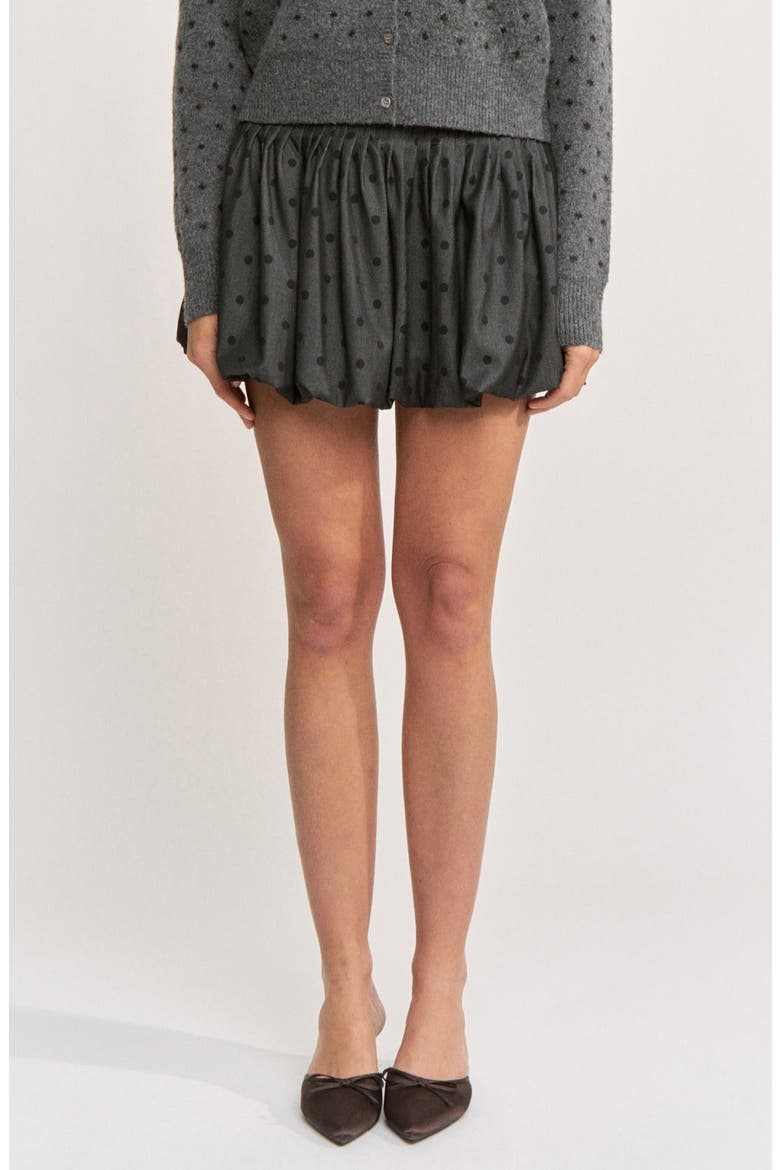 Adrienne Polka Dot Bubble Hem Miniskirt, Main, color, CHARCOAL BLACK