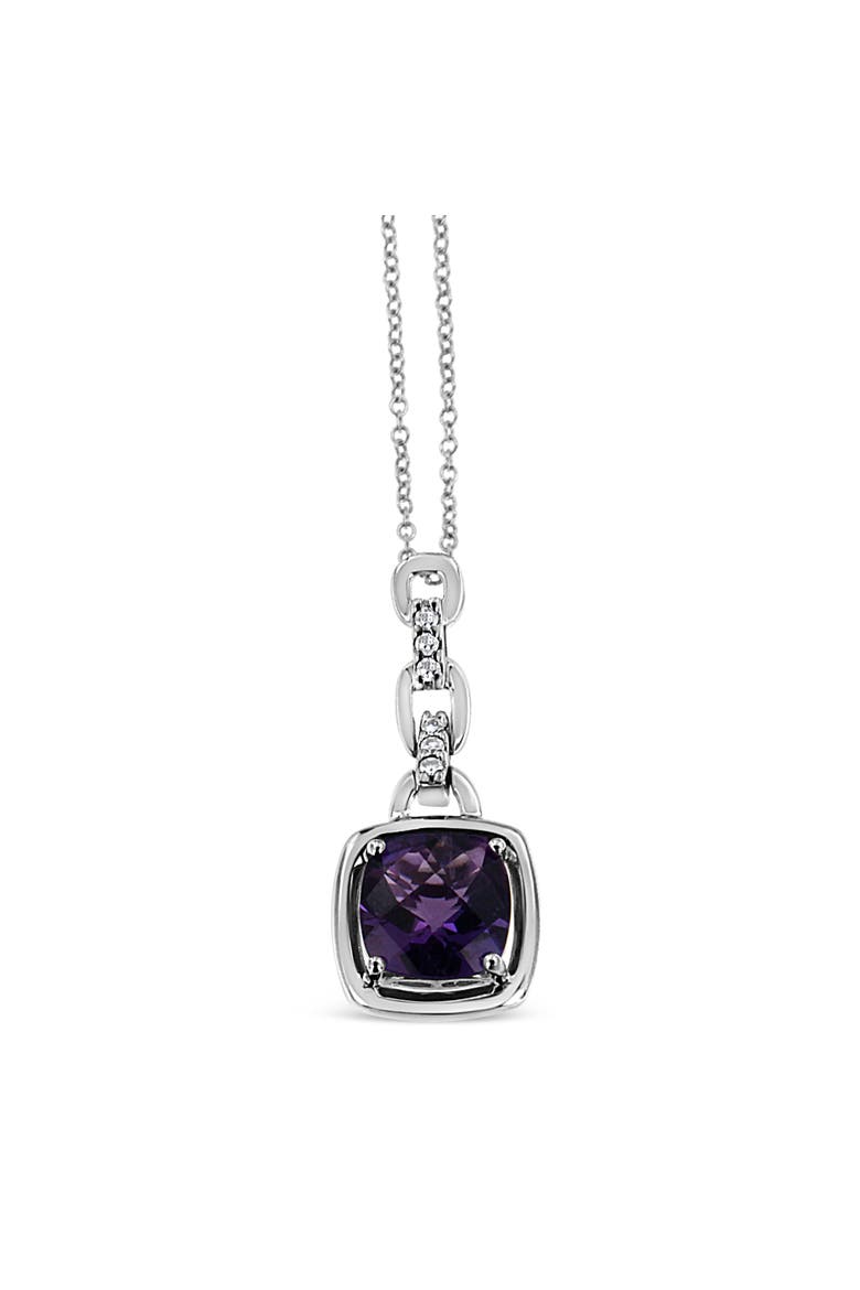 Silver Purple Amethyst and Diamond Accented Bale Inch Pendant Necklace, Alternate, color, White