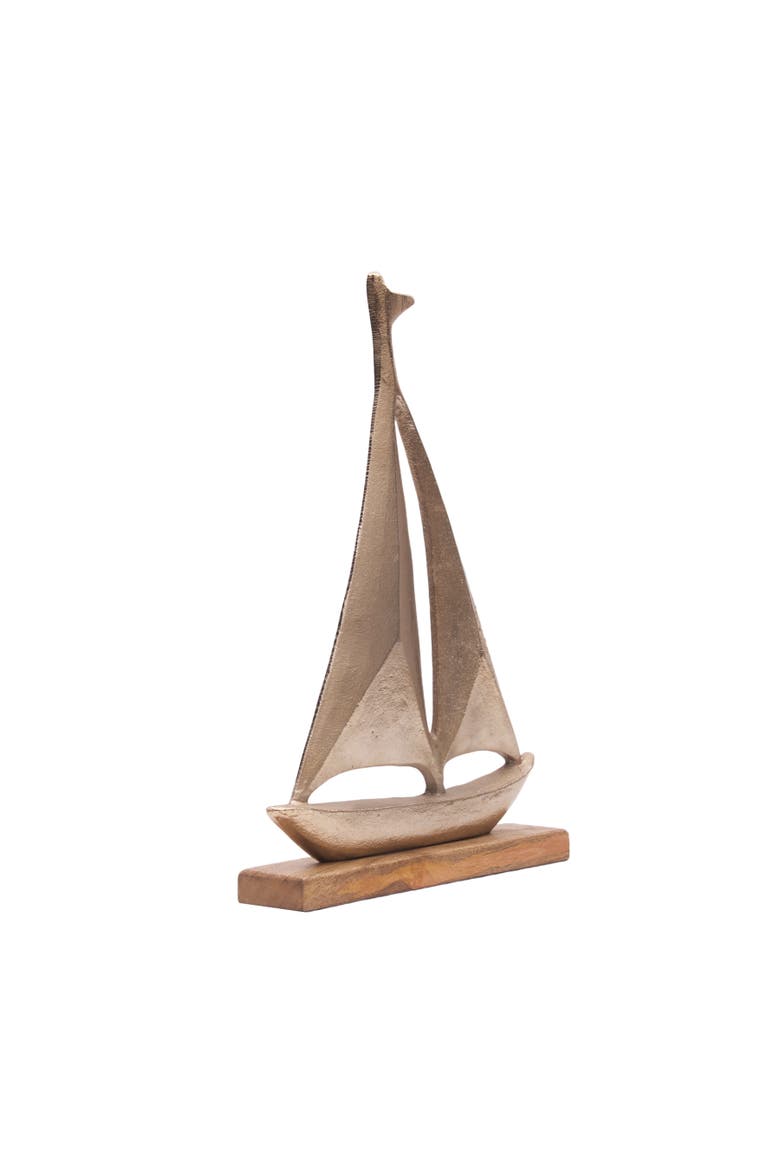 Metal Solid Sailboat Coastal Decorative Figurine, Main, color, Gold