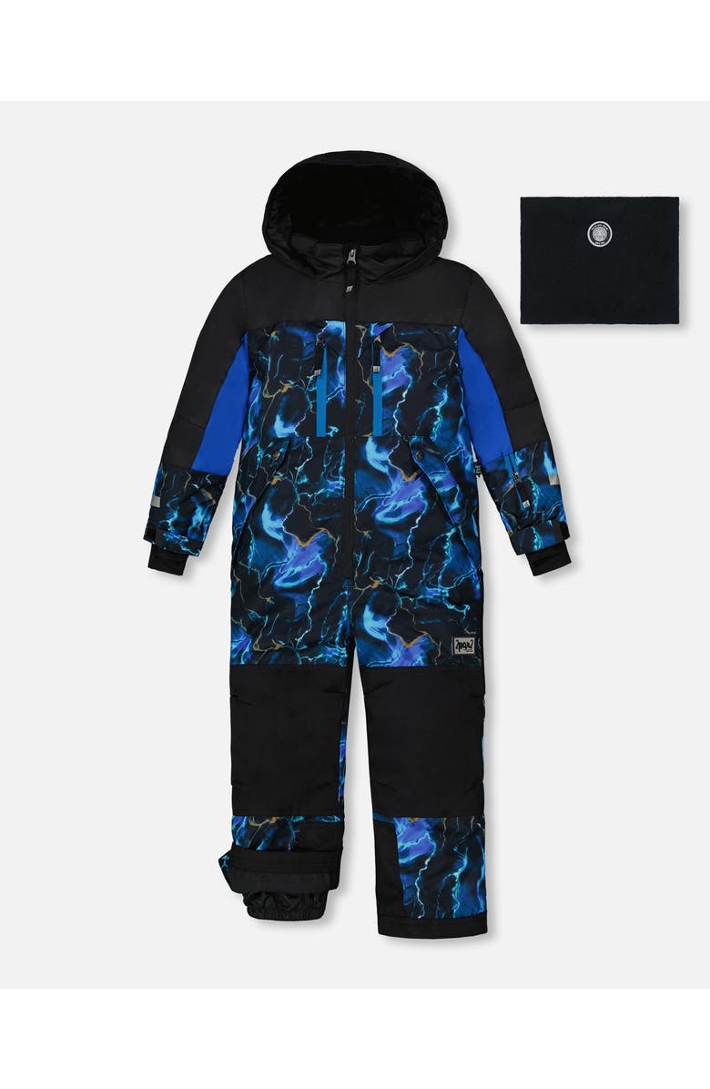 Deux par Deux Big Boy's One Piece Technical Snowsuit Black Printed Storm, Main, color, 