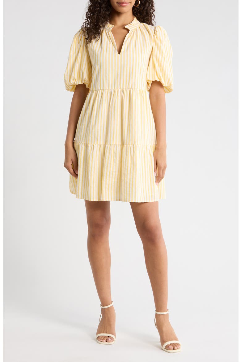 Audry Stripe Jacey Babydoll Minidress, Main, color, YELLOW-WHITE