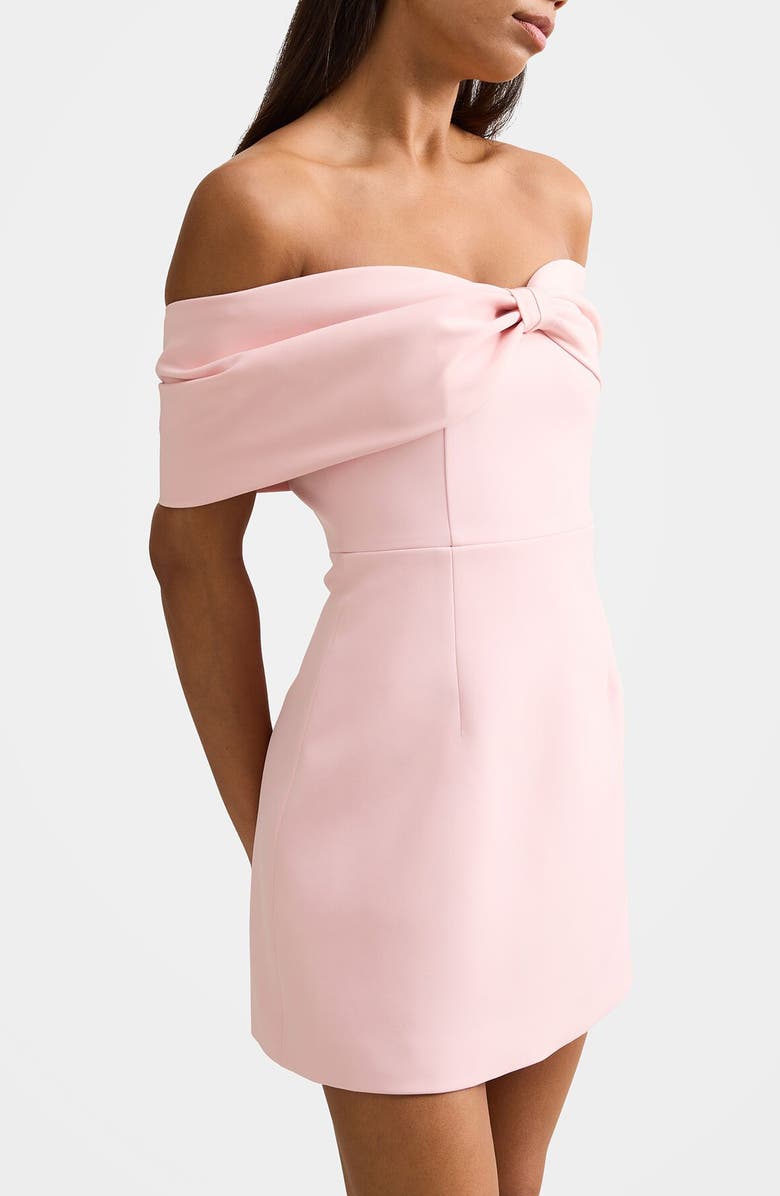 Ever New Scottie Off the Shoulder Bow Minidress, Alternate, color, Pretty Pink