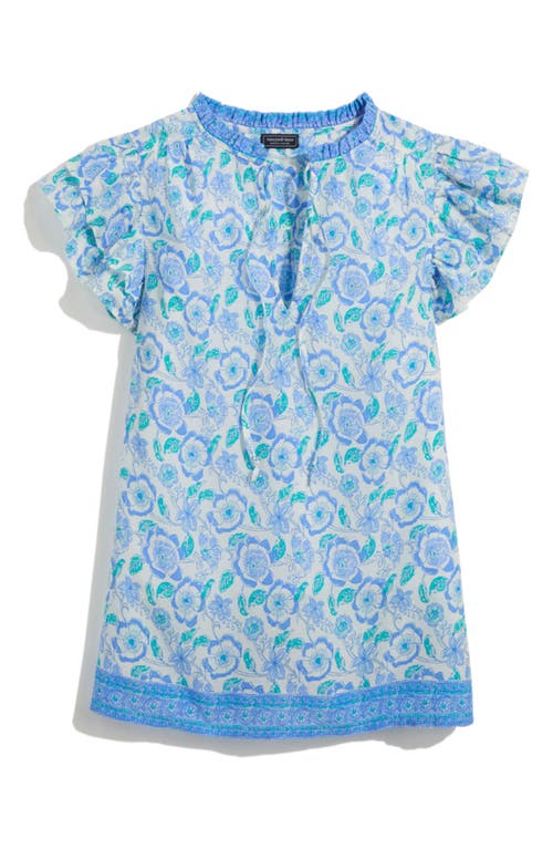 Vineyard Vines Print Ruffle Sleeve Top In Frangipani Print Marsh/blue