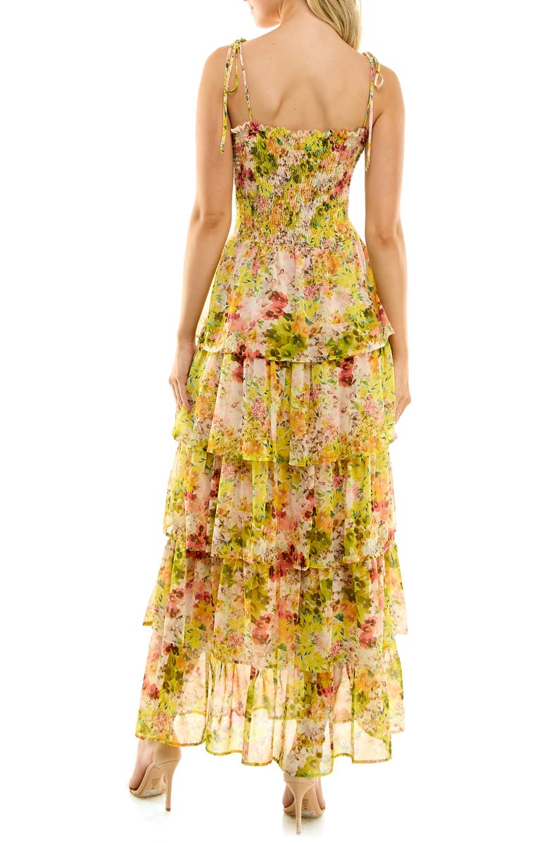 Socialite Floral Print Smocked Tiered Maxi Dress, Alternate, color,