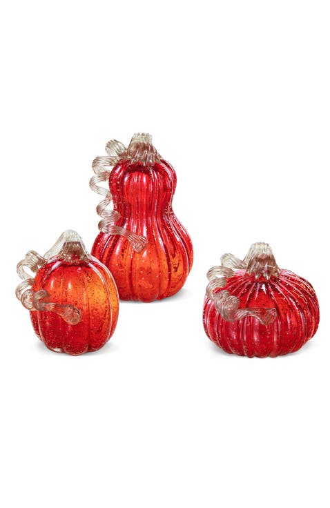 Set of 3 Glass Pumpkin & Gourd