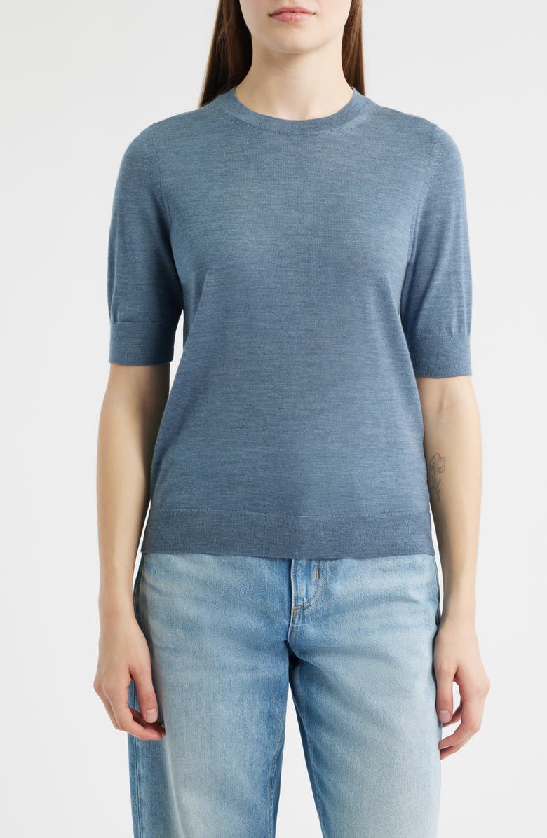 BOSS Farbella Short Sleeve Virgin Wool Sweater, Main, color, 