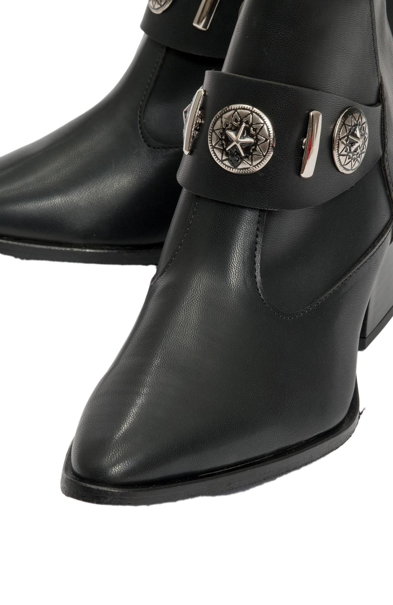 Prologue Shoes Kenda Buckle Block Heel Boot, Alternate, color, Black Faux Leather