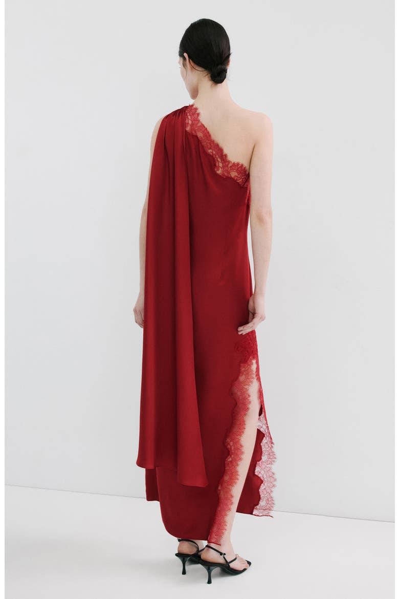 One-Shoulder Scarf Cocktail Dress, Alternate, color, RED