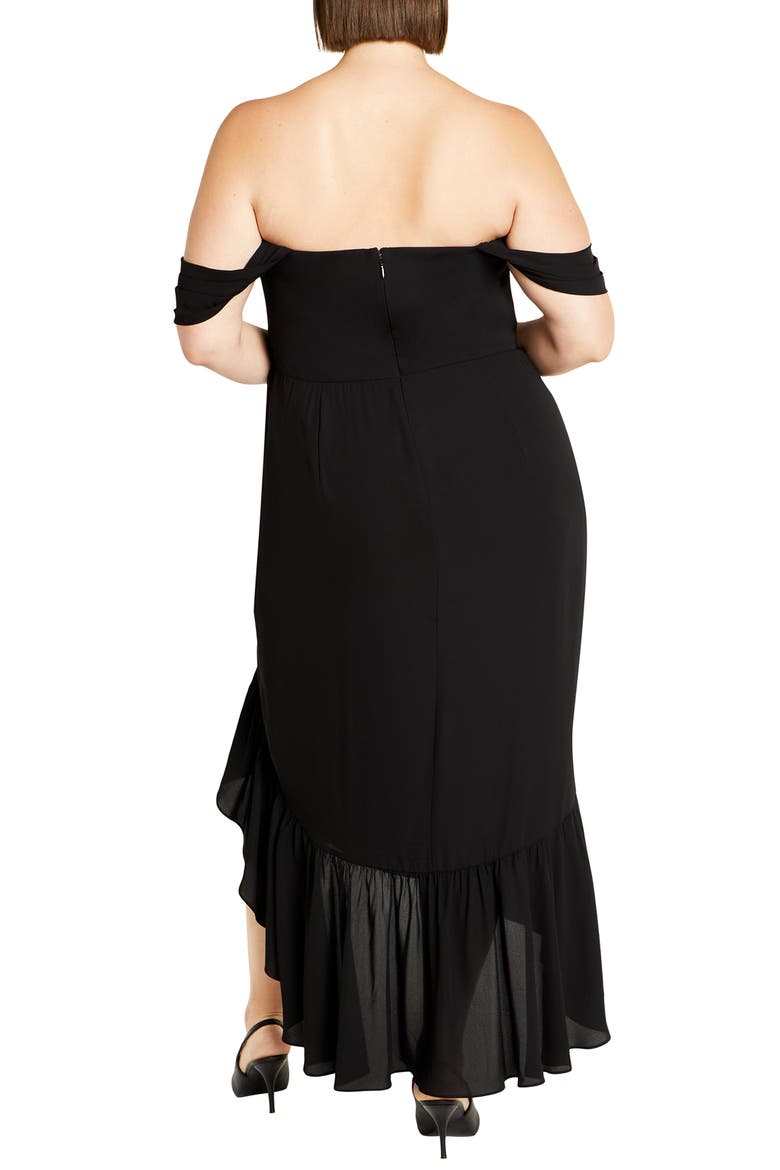 Ruffle Off the Shoulder High/Low Maxi Dress, Alternate, color, BLACK