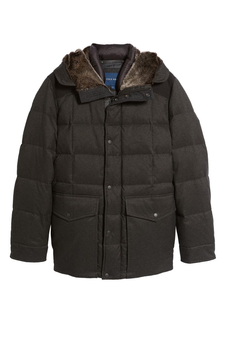 Cole Haan Faux Fur Trim Mixed Media Hooded Down Jacket, Alternate, color,