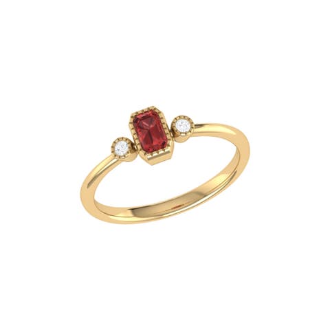 Emerald Cut Garnet & Diamond Birthstone Ring in 14K Gold