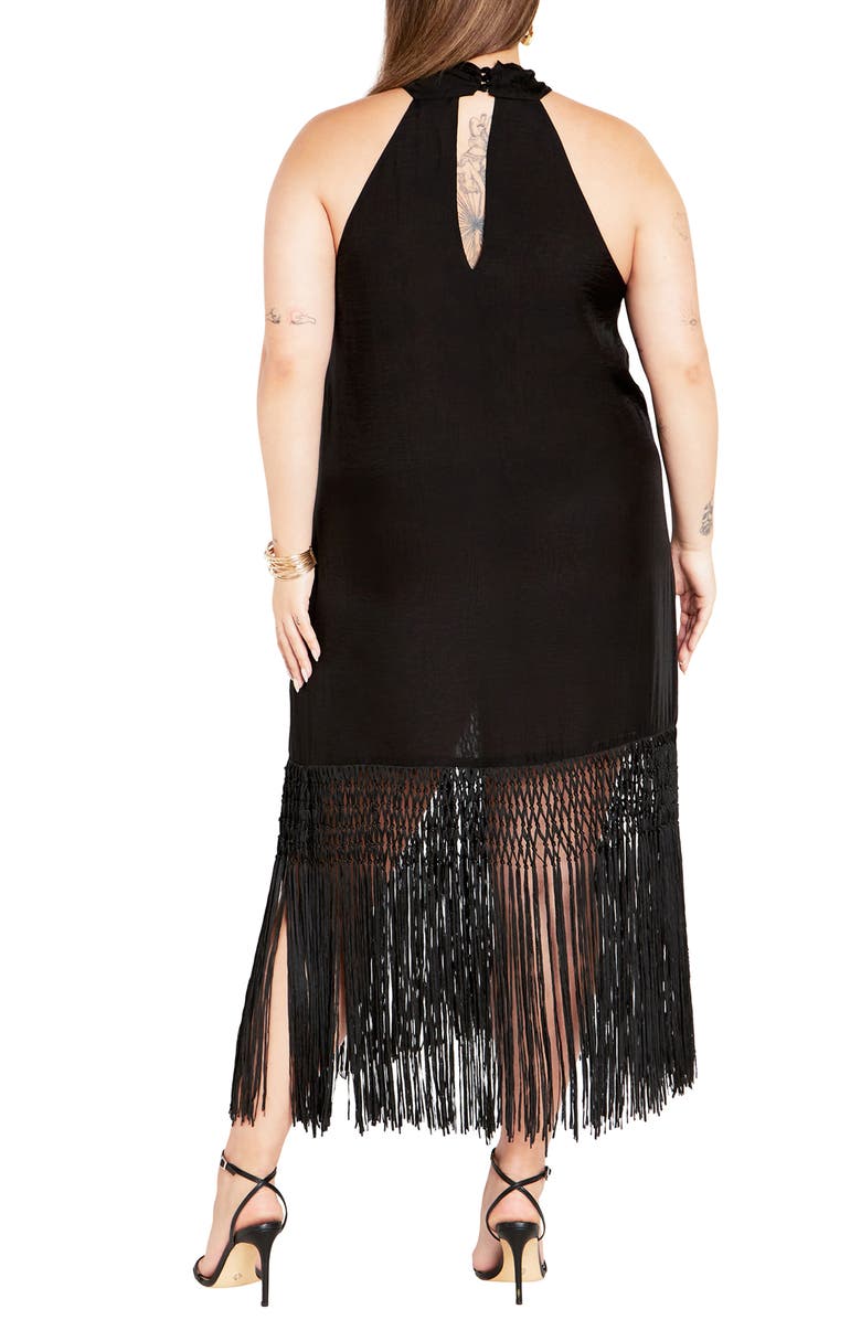 City Chic Calypso Fringe Maxi Dress, Alternate, color, Black