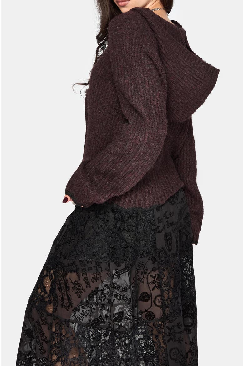 Vallie Hooded Blouson Knit Cardigan, Alternate, color, Burgundy