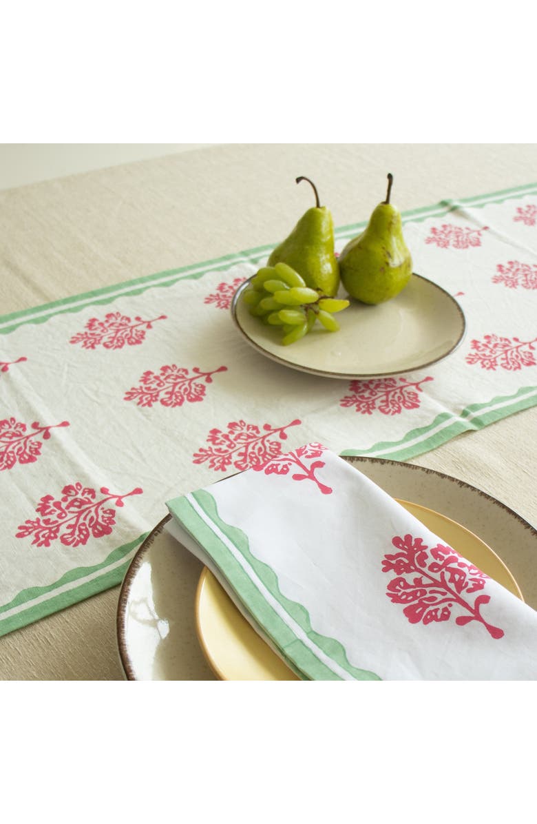 Banyan & Birch Sara - Pure Linen Hand-Printed Table Runner, Alternate, color, Pink & Pastel Green