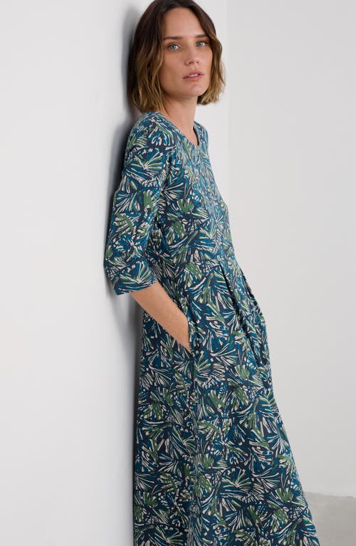 Seasalt Cornwall Veronica Print Stretch Organic Cotton Jersey Midi Dress In Green