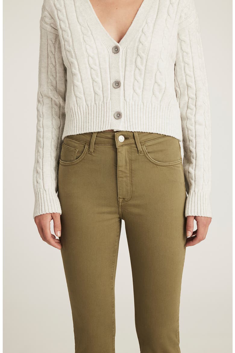 Anika Mid Rise Raw Hem Crop Flare Jeans, Alternate, color, DARK OLIVE FLEX BLUE