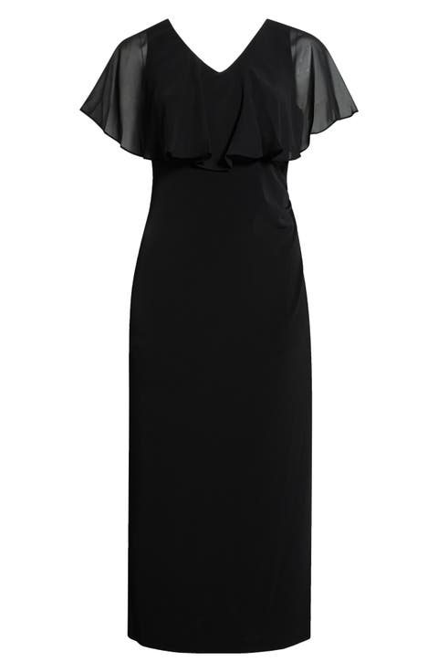 Chiffon Flutter Sleeve Gown (Plus)