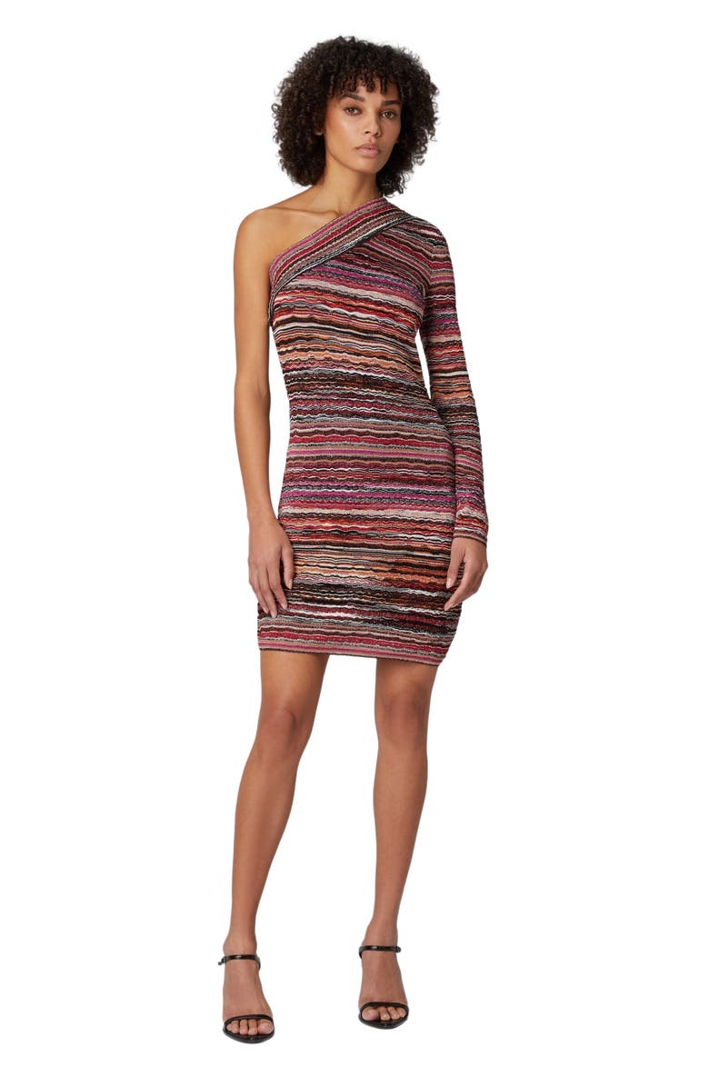 Missoni One-shoulder Mini-dress In Lamé Embossed Viscose With Wave Motif, Alternate, color,