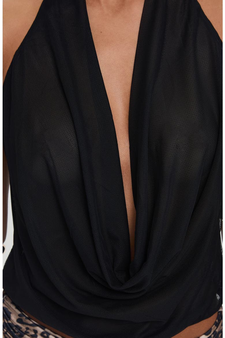 Carefree Days Plunge Cowl Neck Halter Top, Alternate, color, BLACK