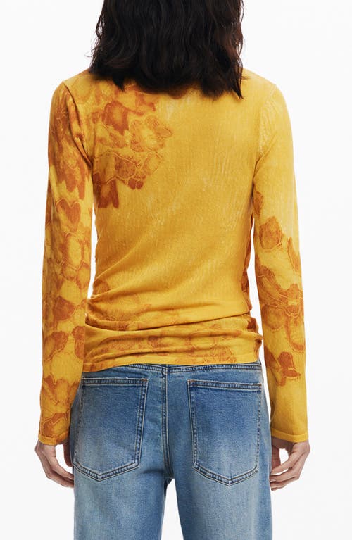 Desigual Funnel Neck Printed Sweater In Yellow