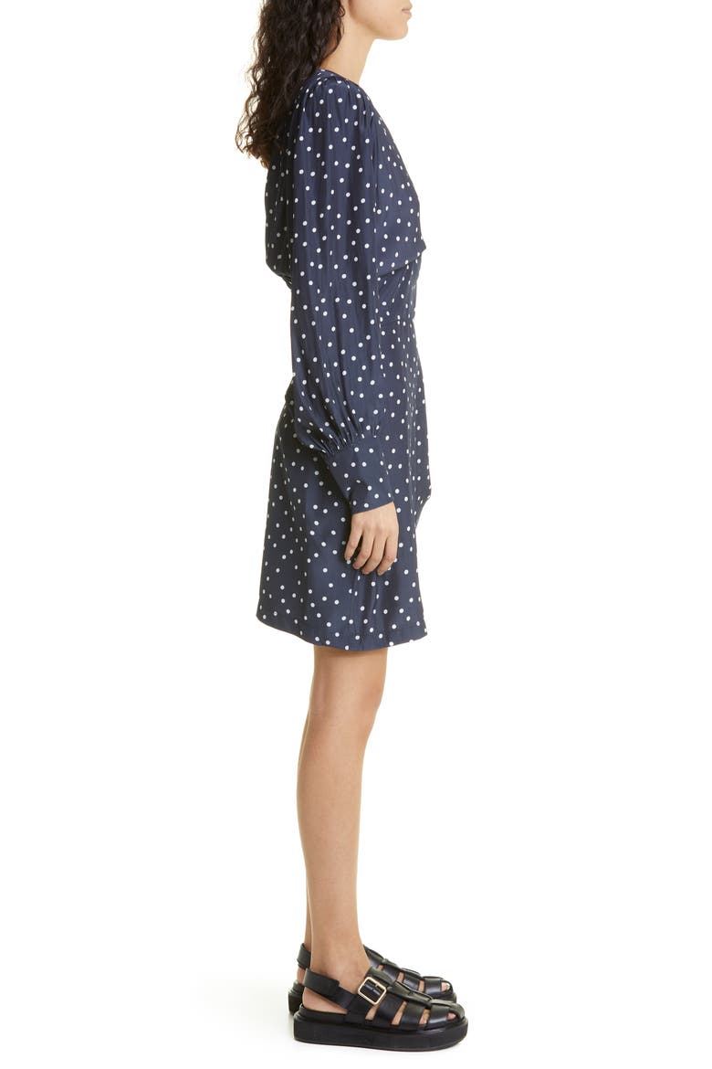 Asymmetric Drape Long Sleeve Minidress, Alternate, color, NAVY/ WHITE DOT