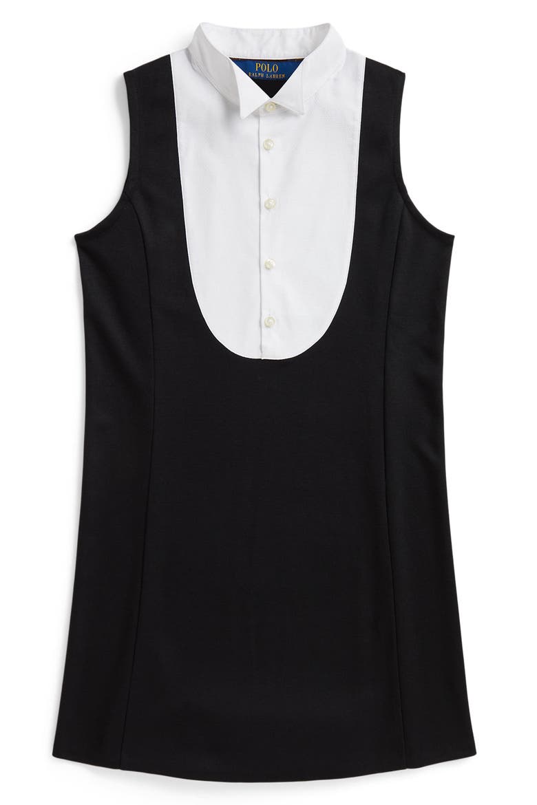 Kids' Tuxedo Sleeveless Dress, Main, color, BLACK