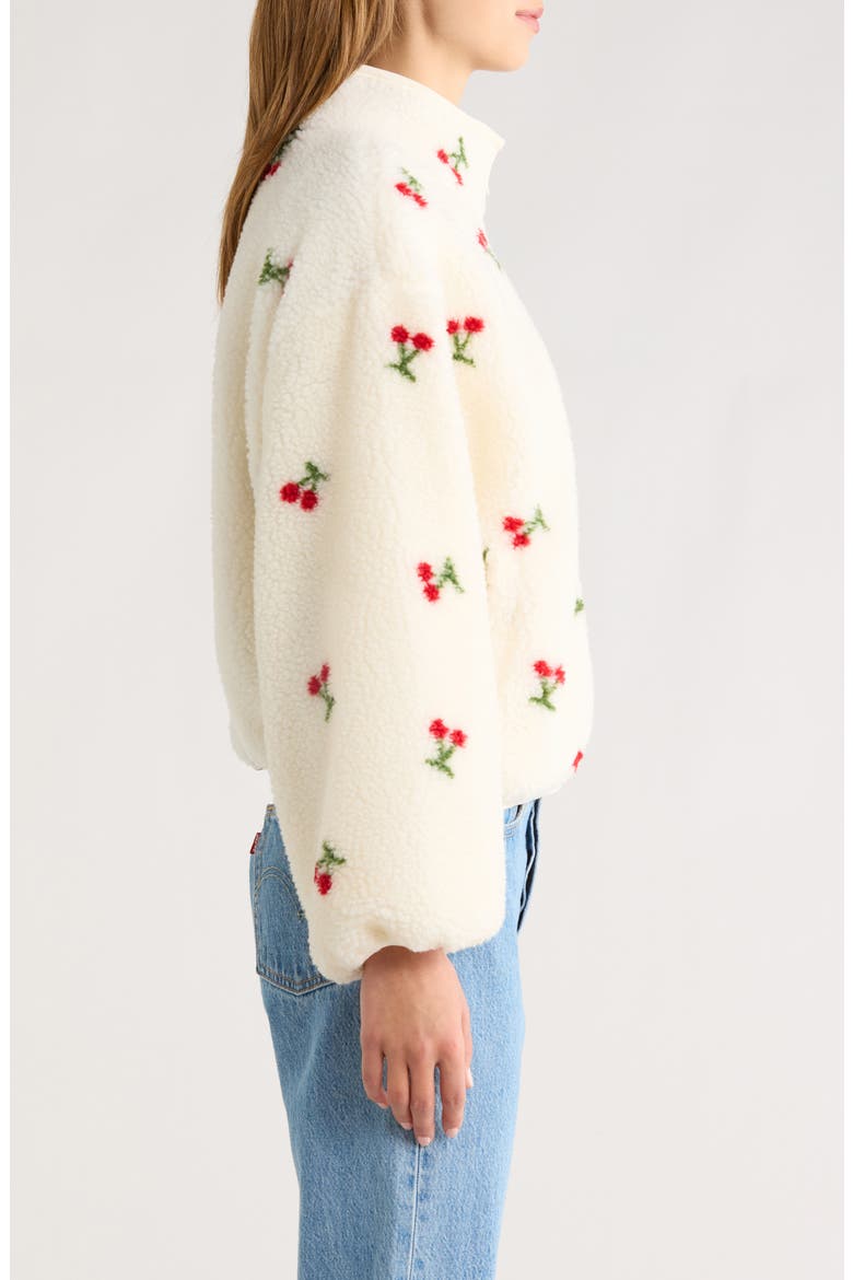 Cherry Print High Pile Fleece Jacket, Alternate, color, IVORY CHERRY