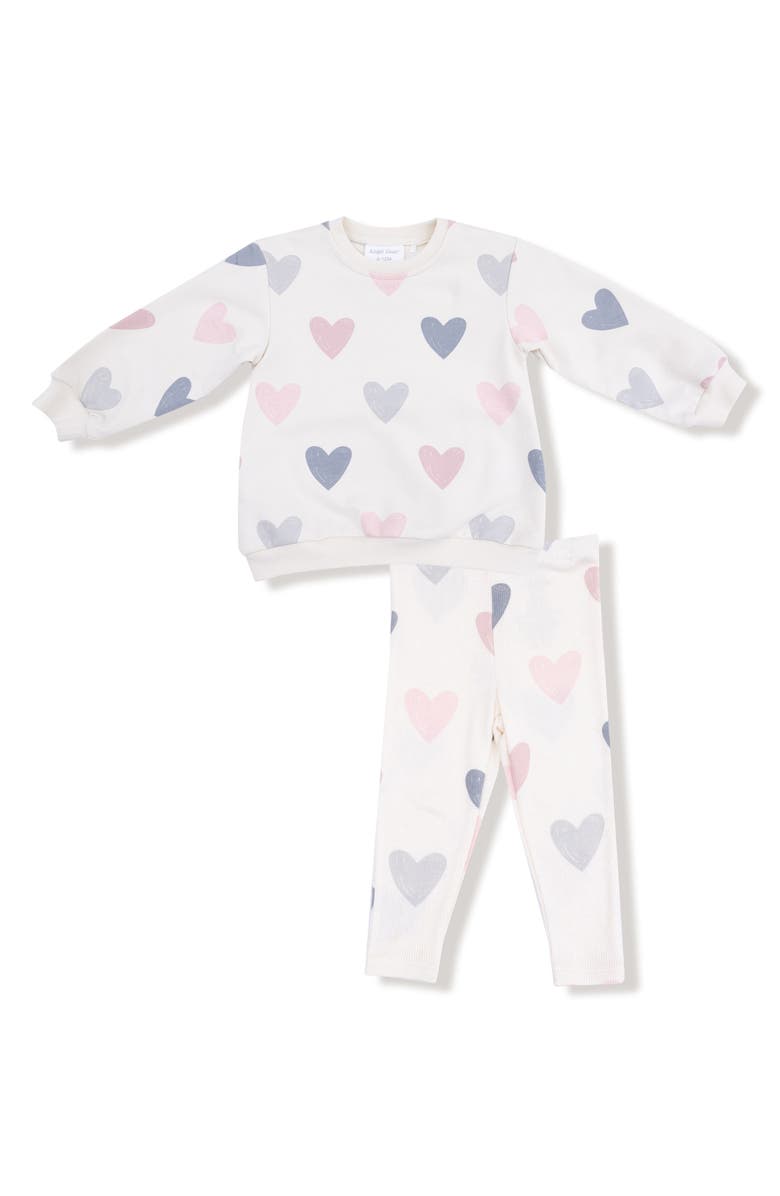 Angel Dear Kids' Hearts French Terry Top & Leggings Set, Main, color, Whisper White