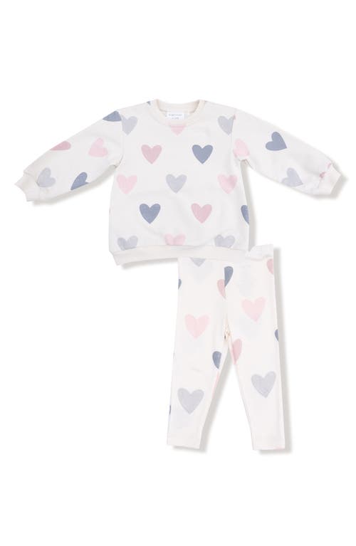 Angel Dear Kids' Hearts French Terry Top & Leggings Set In White