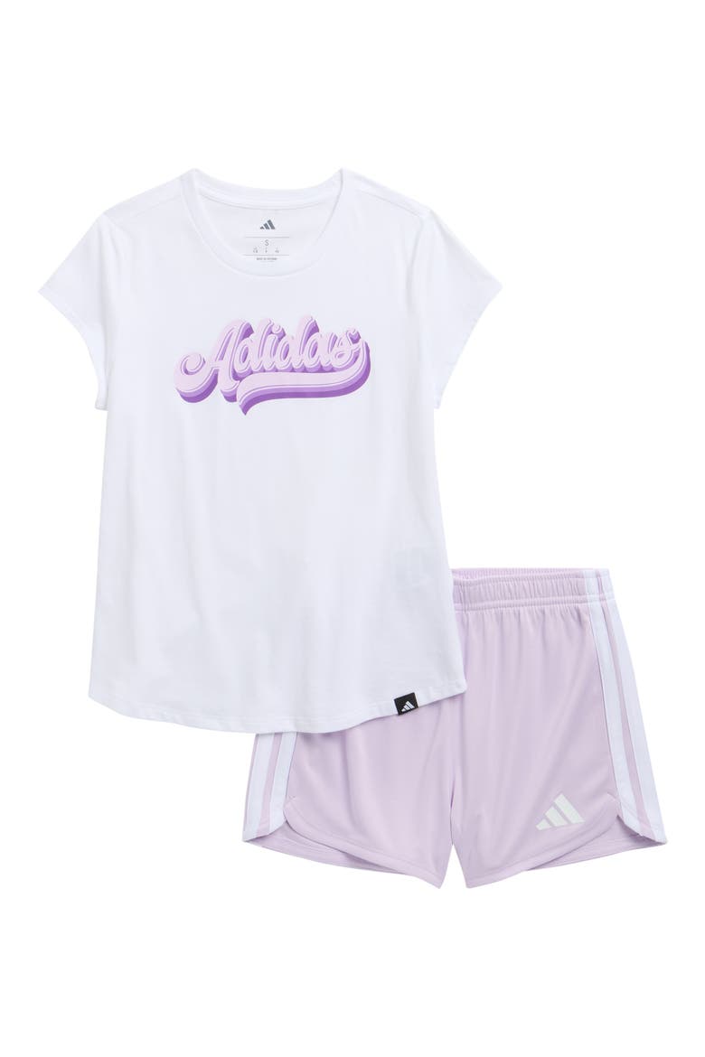 Kids' Graphic T-Shirt & Shorts Set, Main, color, WHITE/ PURPLE