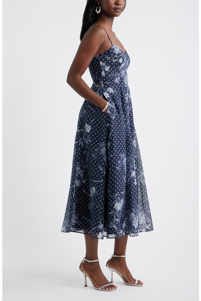 Floral Polka Dot Seamed Bodice Cocktail Dress, Alternate, color, NAVY- BLUE ANTOINETTE DOT
