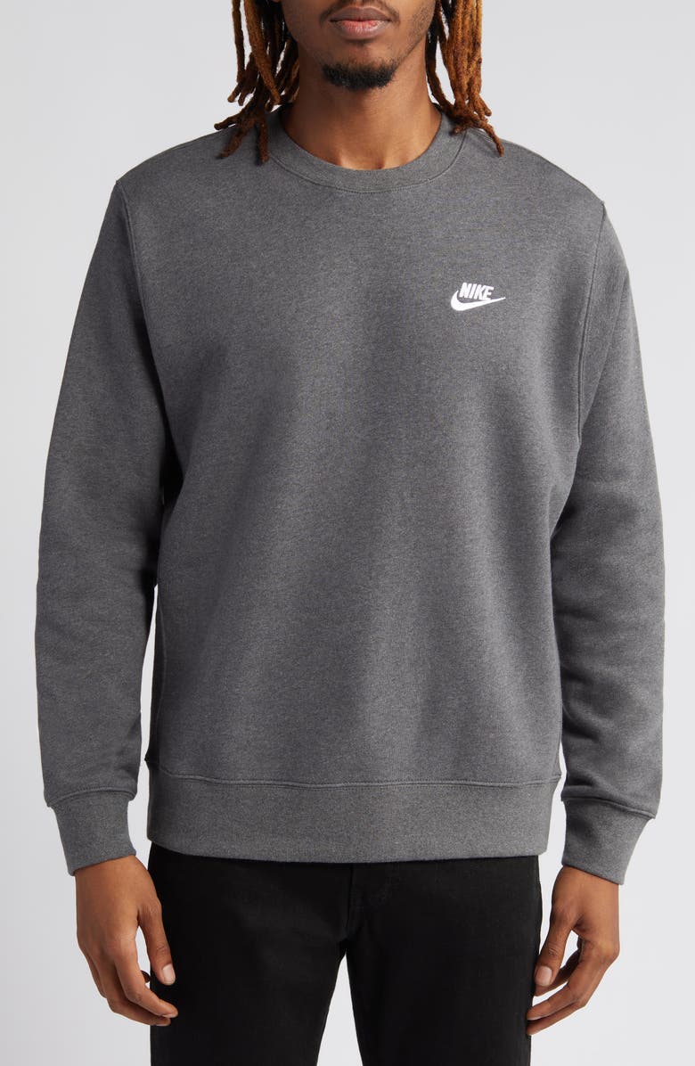 Nike Men's Club Crewneck Sweatshirt, Main, color, Char H/White