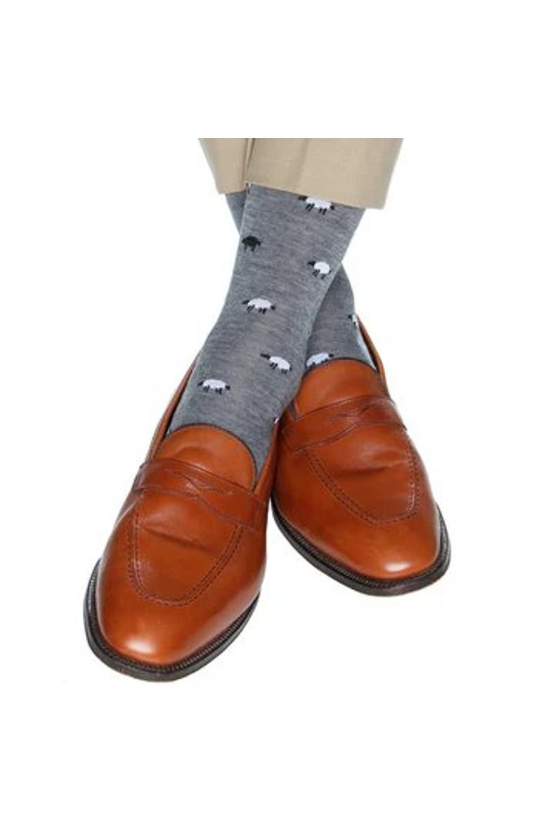 Dolly The Sheep Merino Wool Mid-Calf Socks, Alternate, color, Charcoal