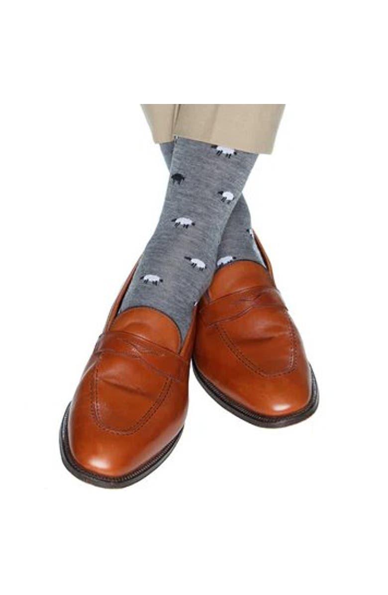 Trafalgar Dolly The Sheep Merino Wool Mid-Calf Socks, Alternate, color, Charcoal