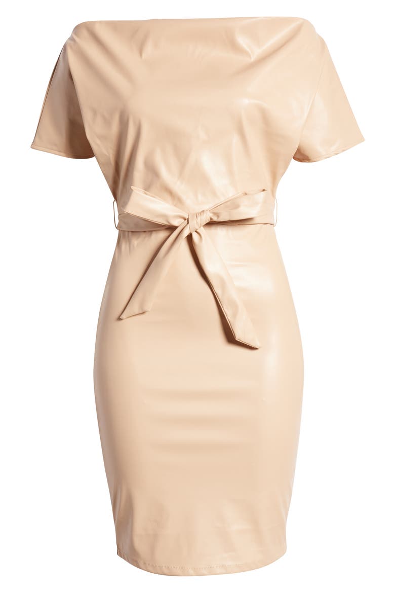 Dolman Sleeve Faux Leather Dress, Alternate, color, TAUPE