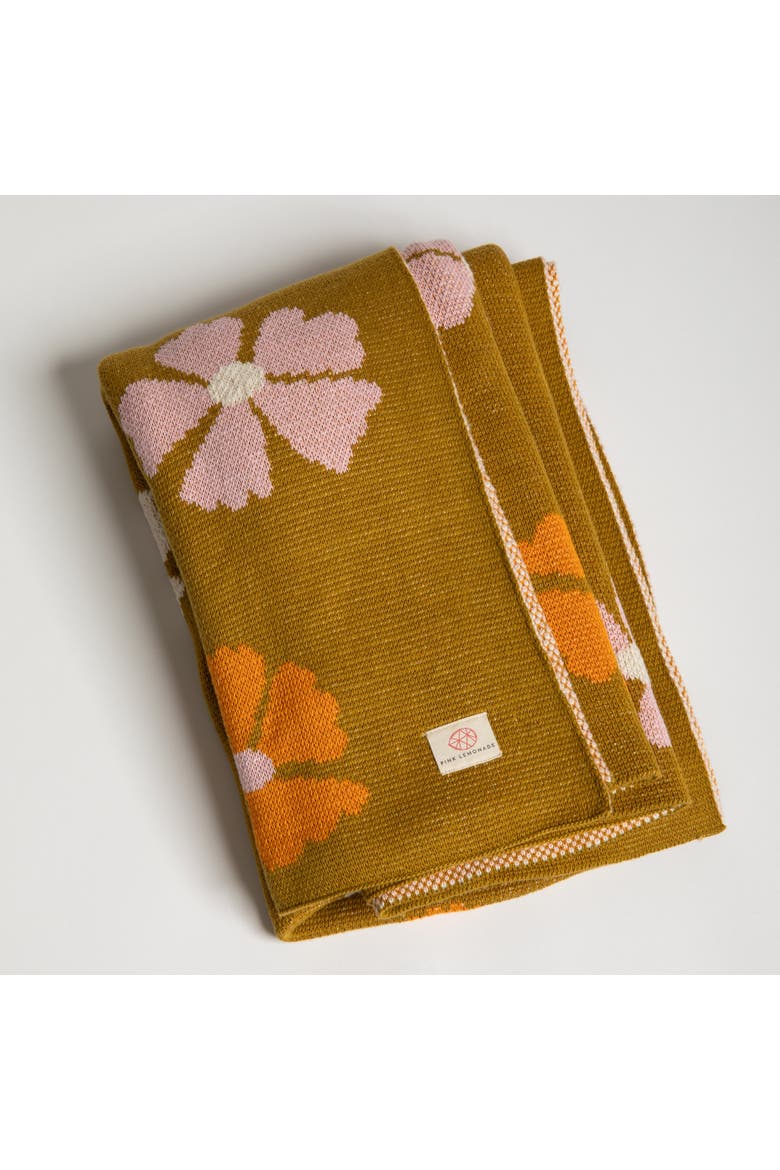 Flower Organic Cotton Throw Blanket, Main, color, Bush green