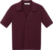 MANGO Rib Short Sleeve Polo Sweater