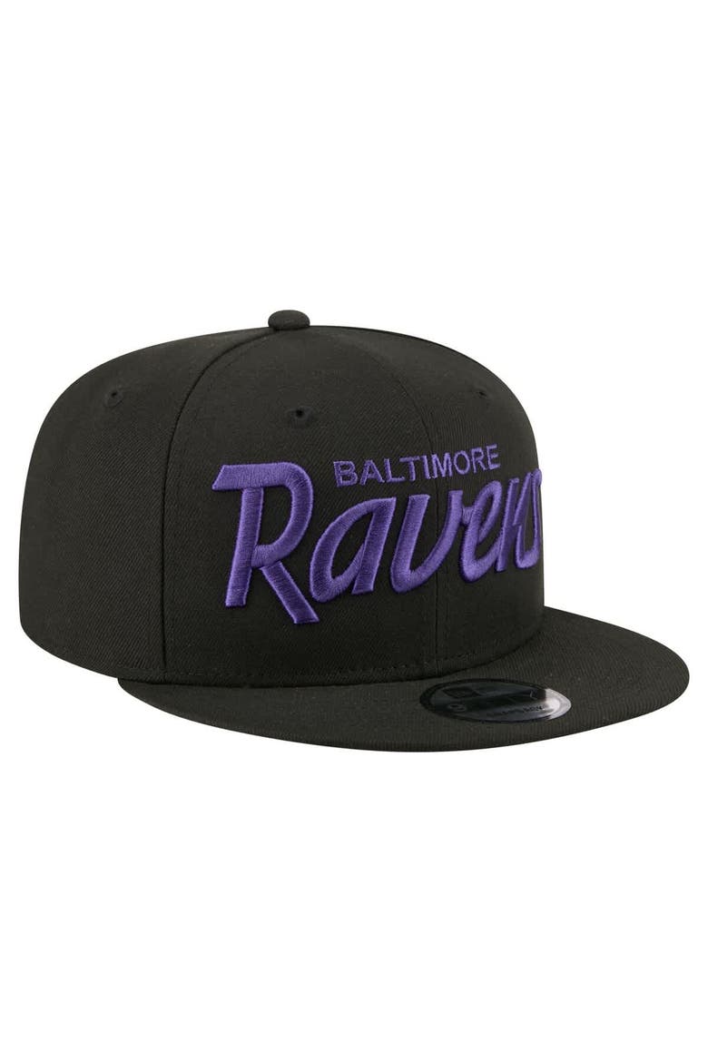 Men's New Era  Black Baltimore Ravens Core Team Script 9FIFTY Snapback Hat, Alternate, color, Black