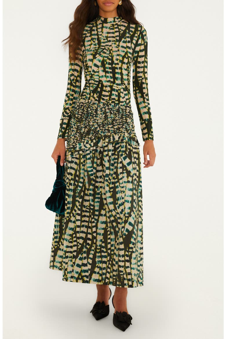 Striped Leaves Cotton Midi Skirt, Main, color, STRIPED LEAVES MOSS