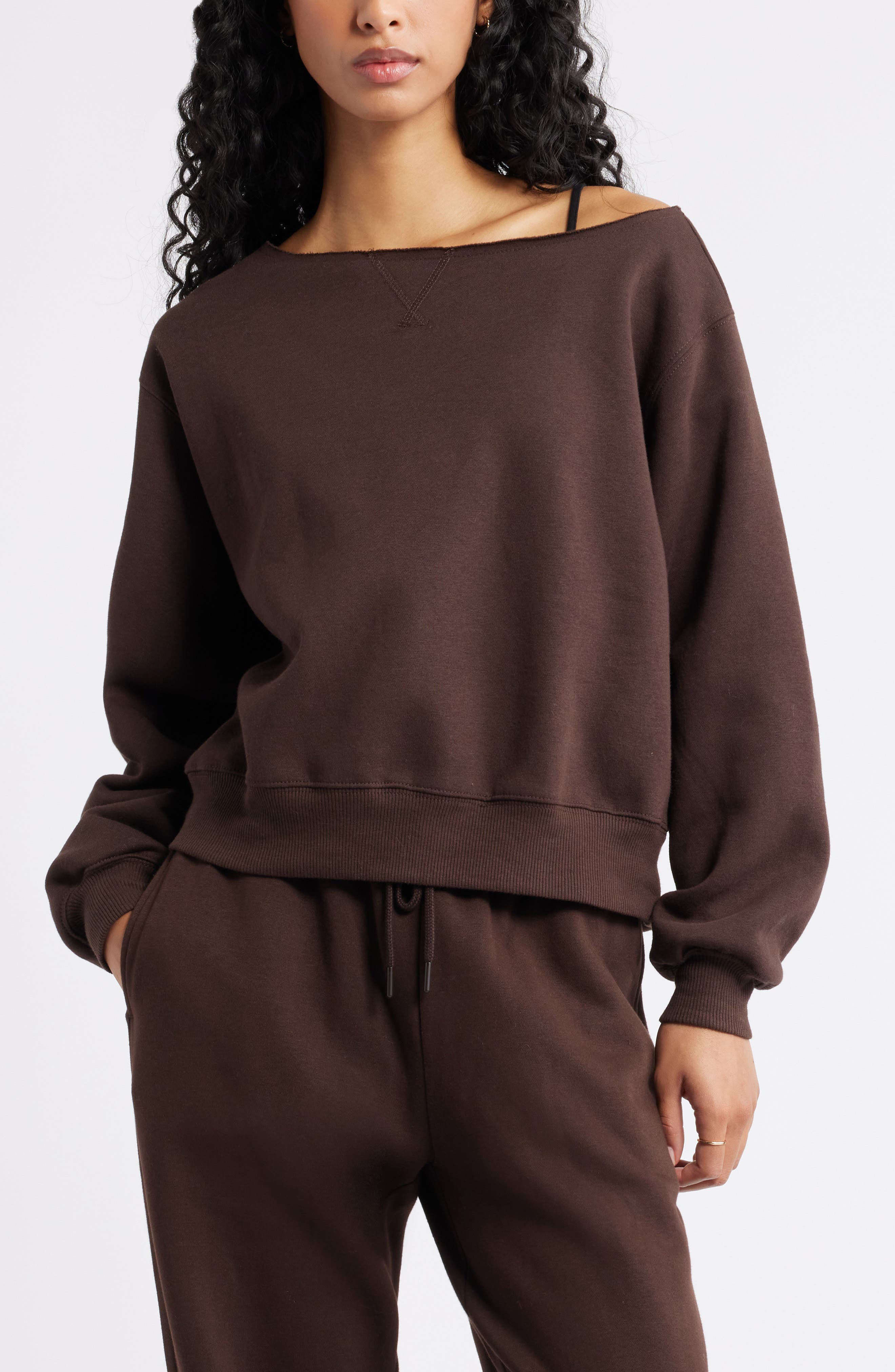 BP. Fleece Detail Off the Shoulder Sweatshirt
