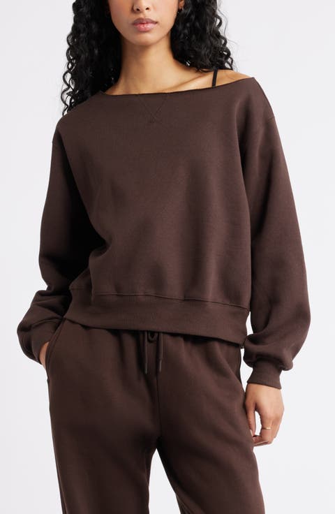 Fleece Detail Off the Shoulder Sweatshirt