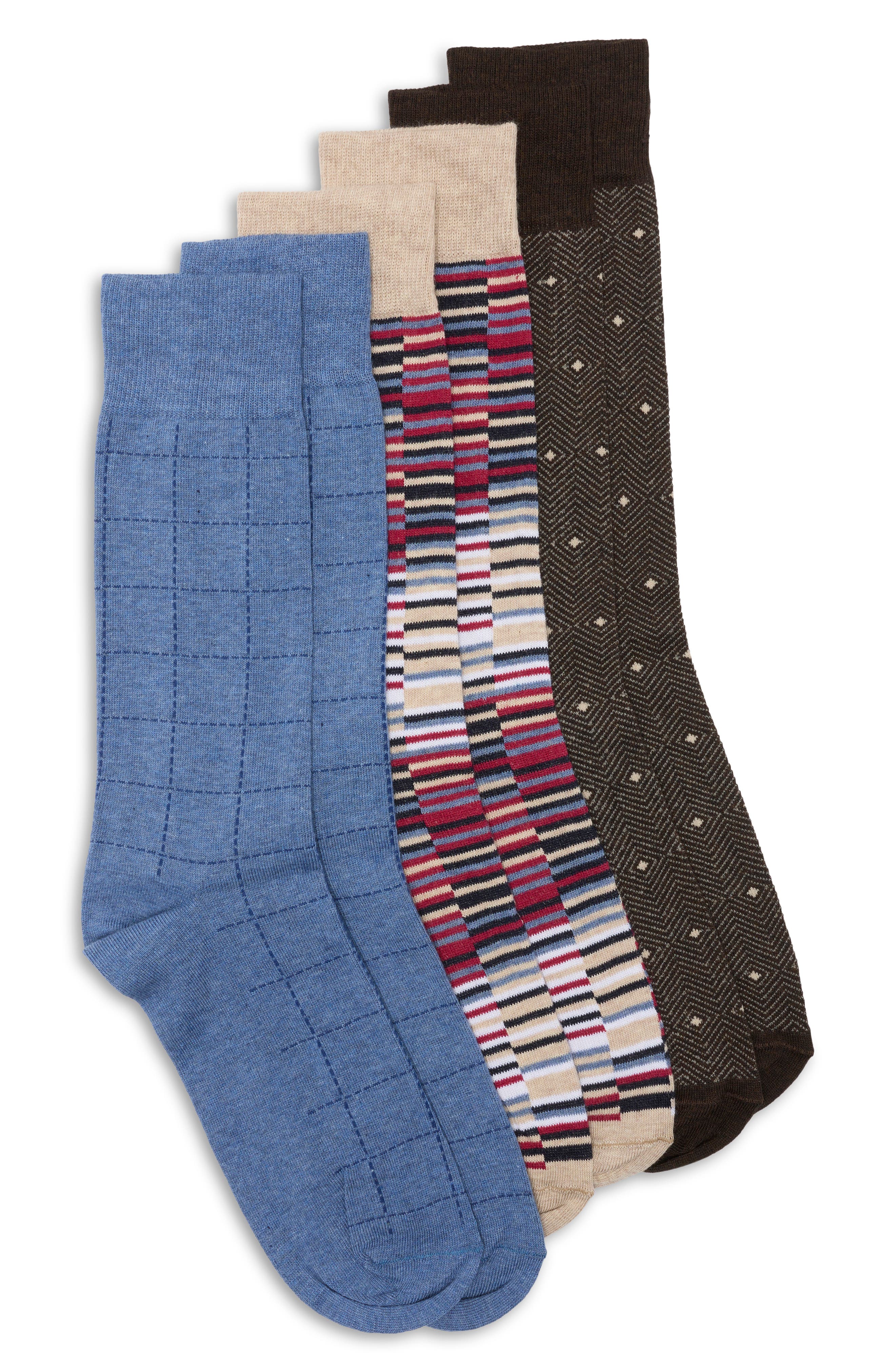 3-Pack Dashes Grid Diamond Dress Socks